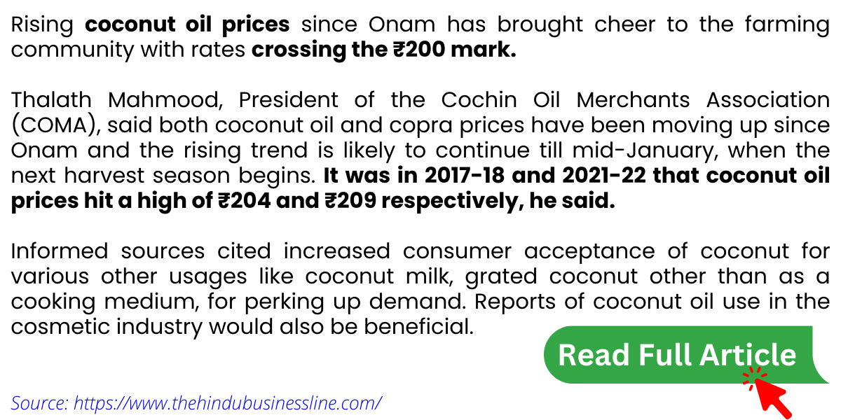 56. Coconut Oil rates crossed Rs. 200