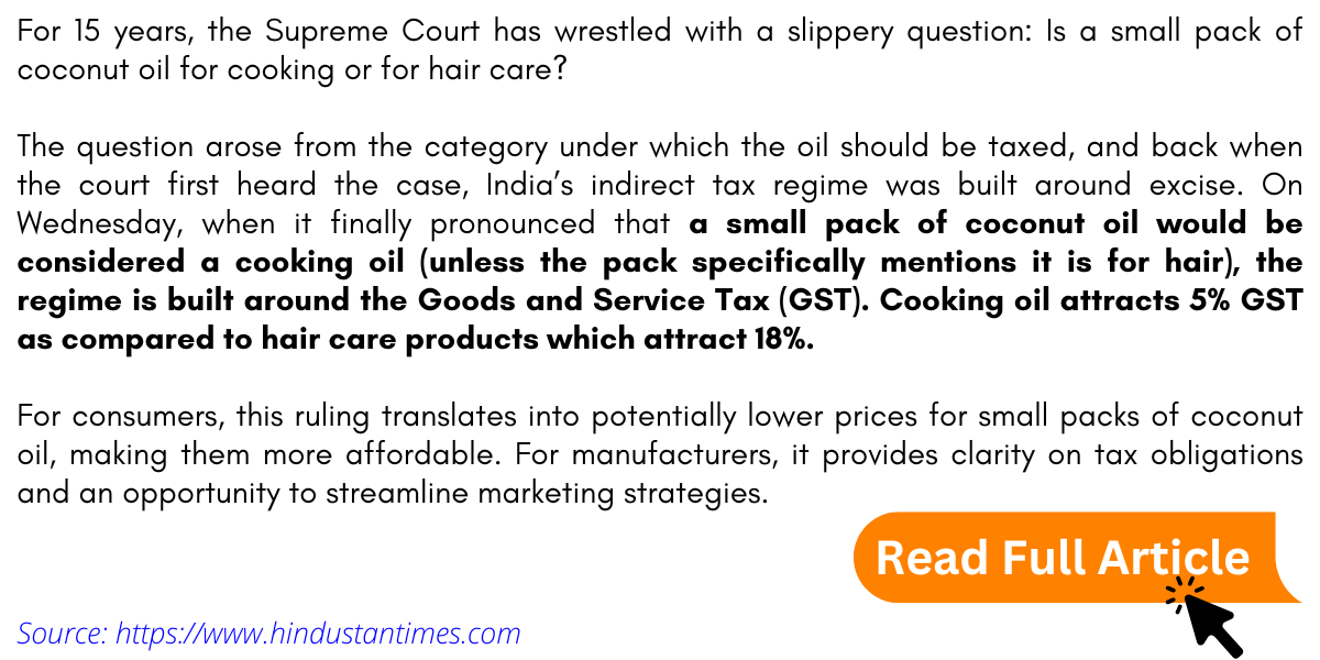 68. SC pronounced GST for Coconut Oil